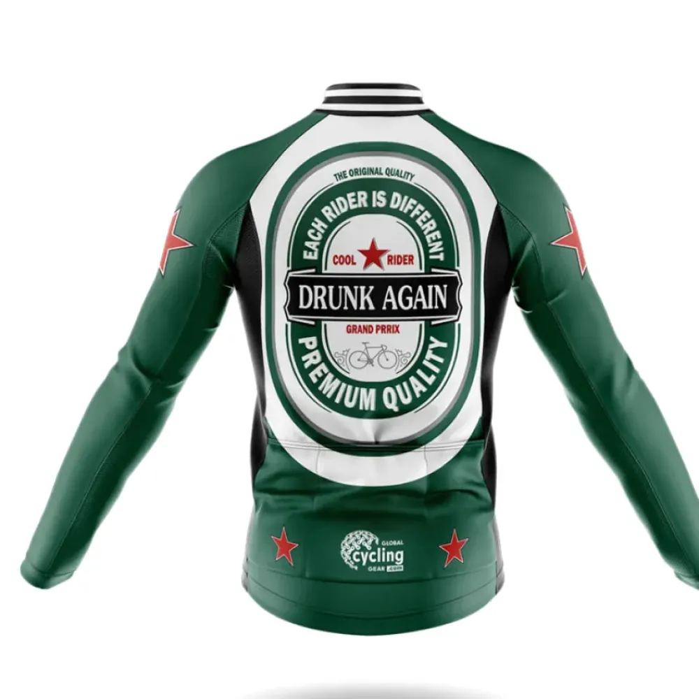 Drunk Again Long Sleeve Cycling Jersey Premium Quality Green/White/Black