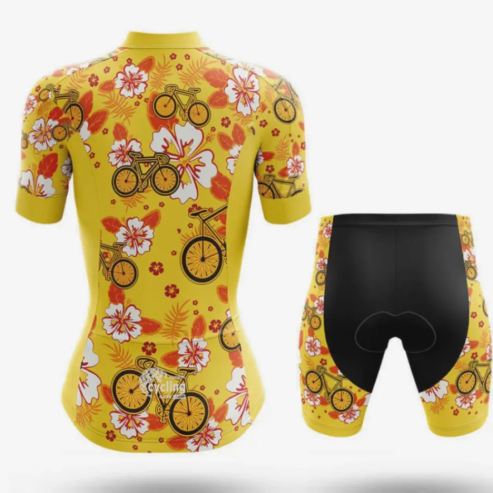 Hawaiian Style Women's Cycling Kit Full Set Ver.3 Yellow/Floral/Bicycle