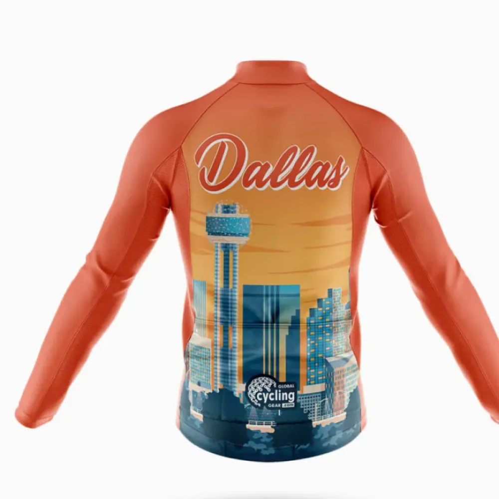 Dallas TX Long Sleeve Cycling Jersey Skyline Orange/Red/Gold