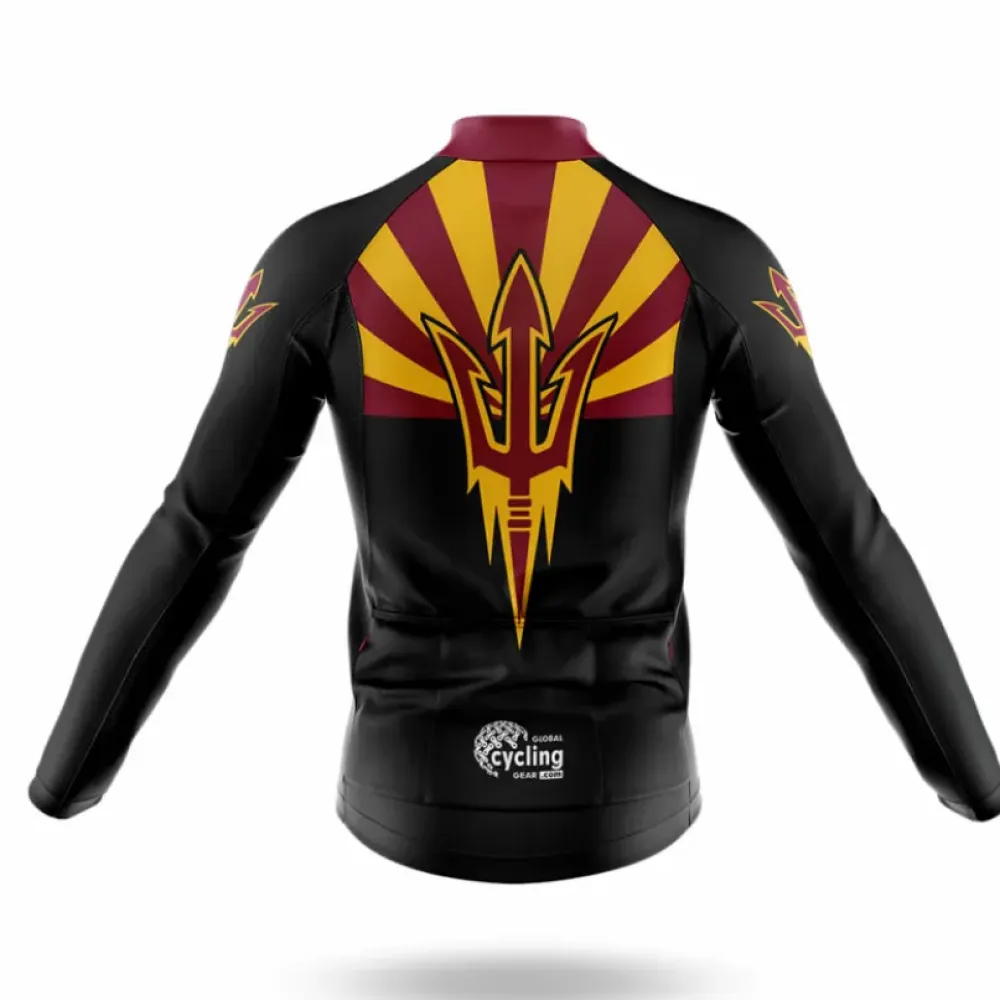 Arizona State University AZ Long Sleeve Cycling Jersey Black/Yellow/Burgundy