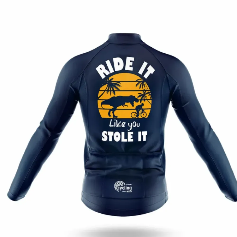 Ride It Like Stole It Long Sleeve Cycling Jersey Navy/Yellow/White