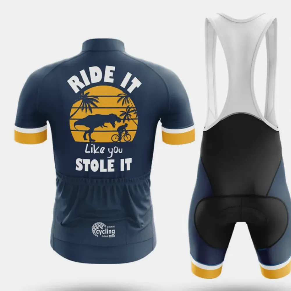 Ride It Like Stole It Long Sleeve Cycling Jersey Navy/Yellow/White
