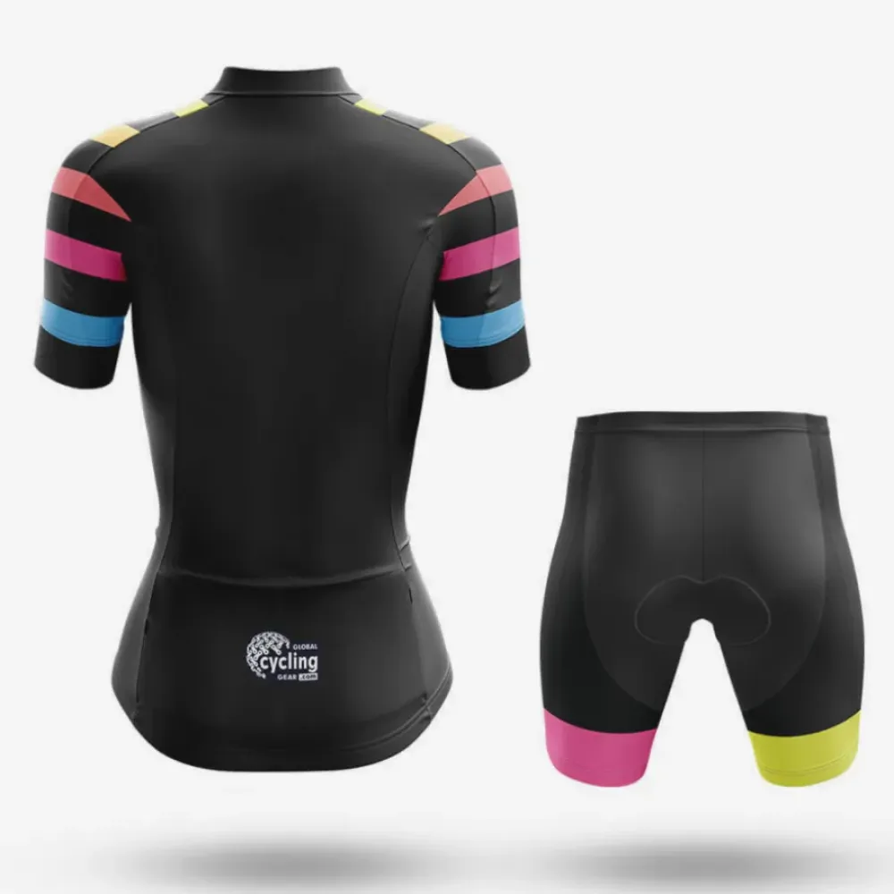 Rainbow Stripes Women's Long Sleeve Cycling Jersey Black/Pink/Yellow