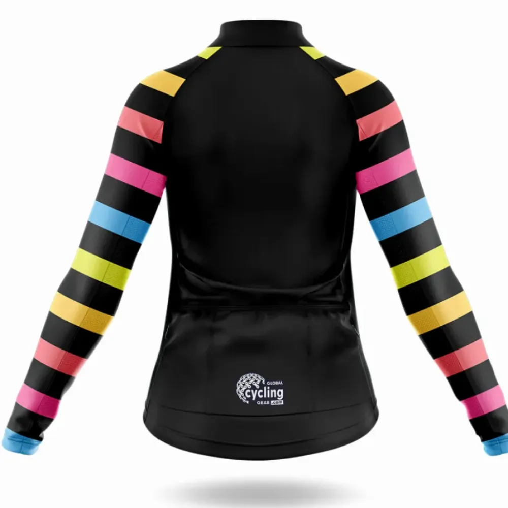 Rainbow Stripes Women's Long Sleeve Cycling Jersey Black/Pink/Yellow