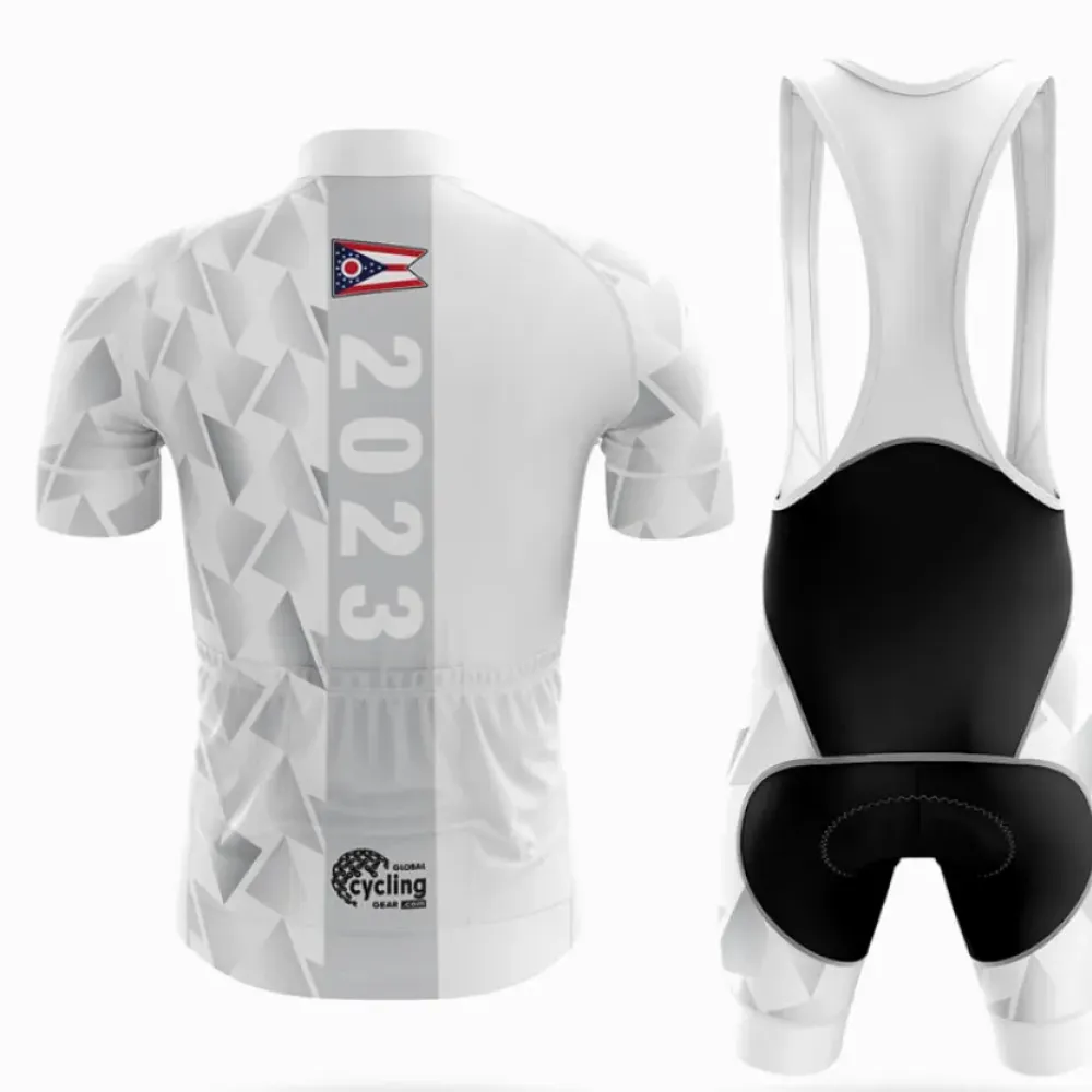 Ohio 2023 V1 Cycling Kit Full Set Geometric White/Black/Silver