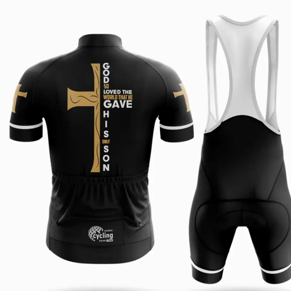 Christian Cross Bible Cycling Jersey Black/Gold/White