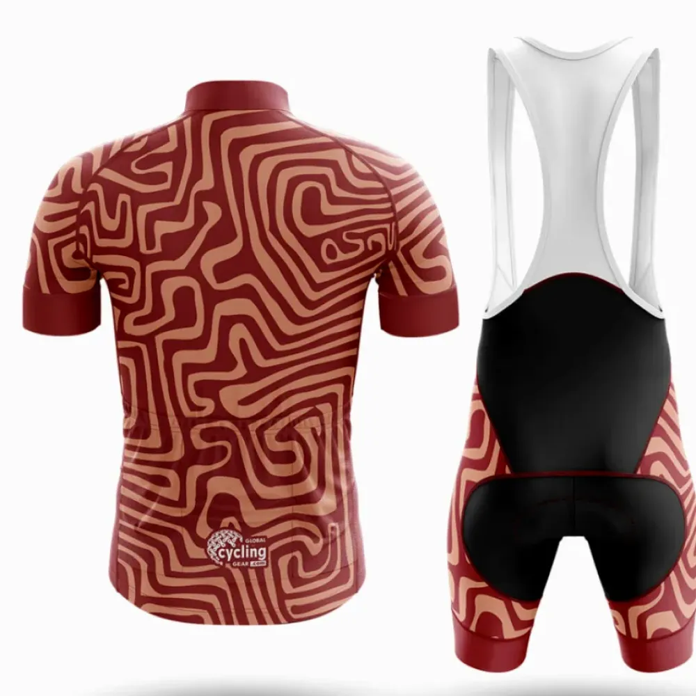 Aboriginal Art Long Sleeve Cycling Jersey Colorful Maroon/Gold/Sand