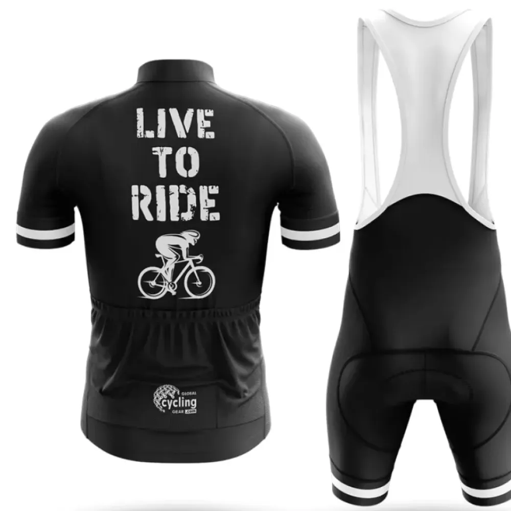 Live to Ride Long Sleeve Cycling Jersey Black/White/Grey