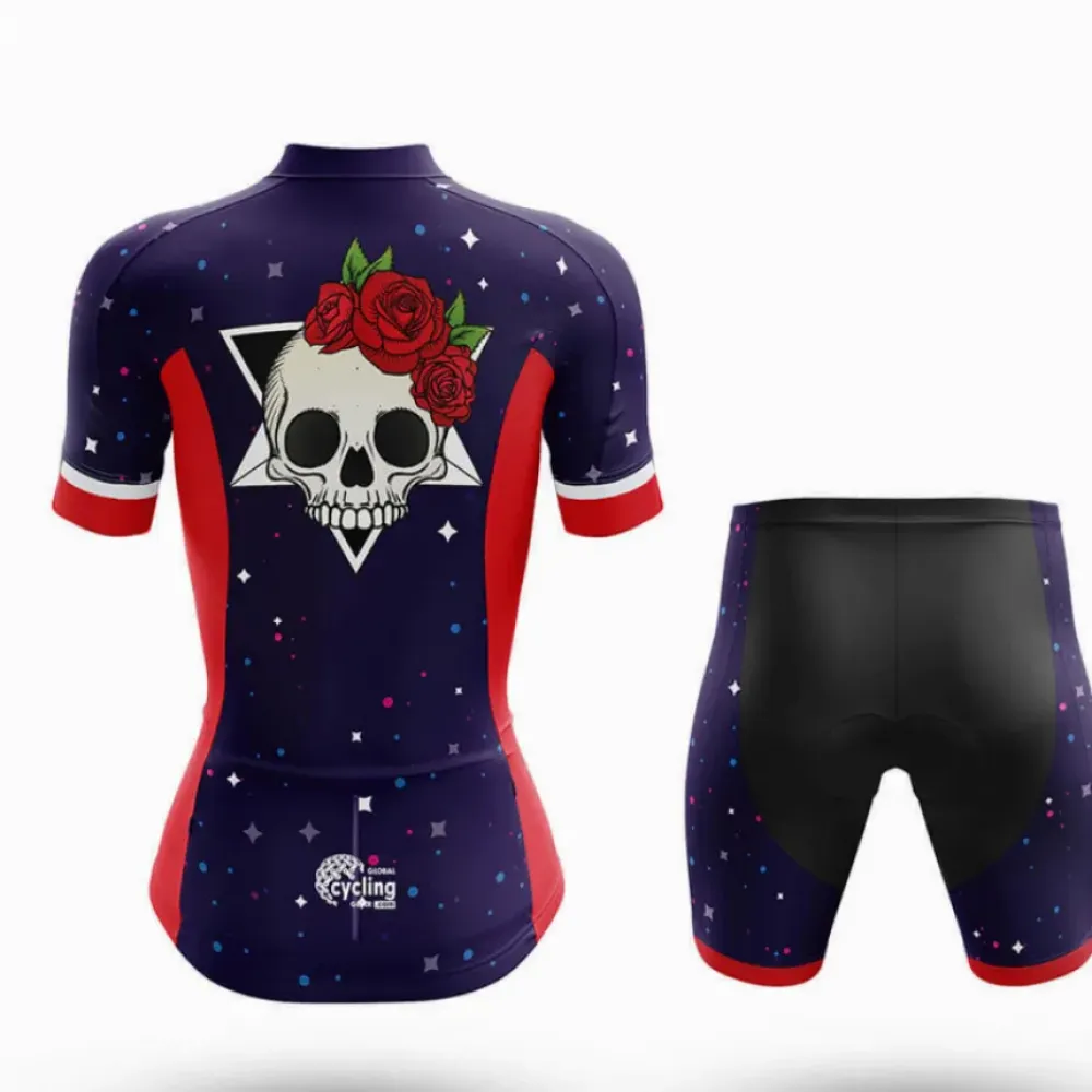 Women's Cycling Jersey Skull Navy/Red/Pink