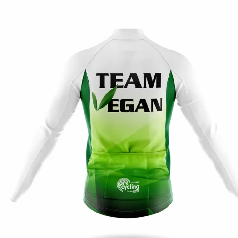 Team Vegan Long Sleeve Cycling Jersey White/Green/Black