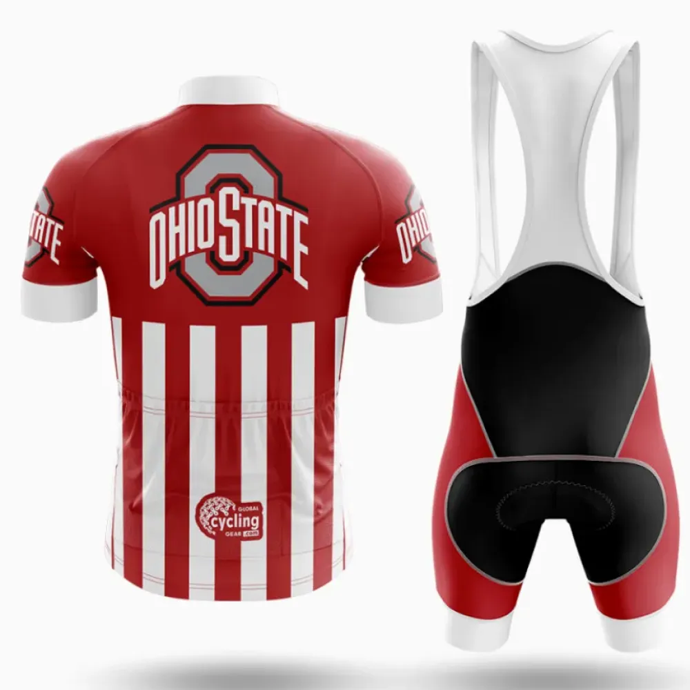 Ohio State University USA Long Sleeve Cycling Jersey Red/White/Grey