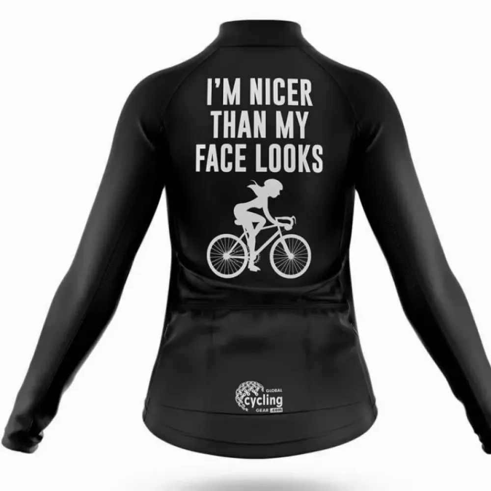 Nicer Women's Long Sleeve Cycling Jersey Black/White/Grey