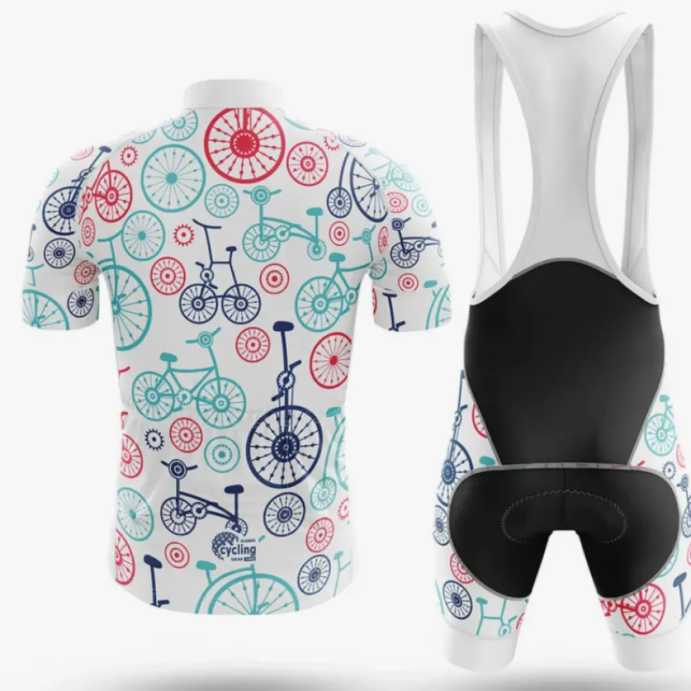 Cycling Bibs Bike Pattern White/Red/Blue