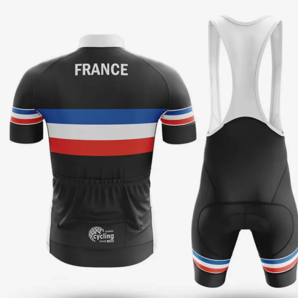 France National Cycling Jersey Striped Black/Red/Blue