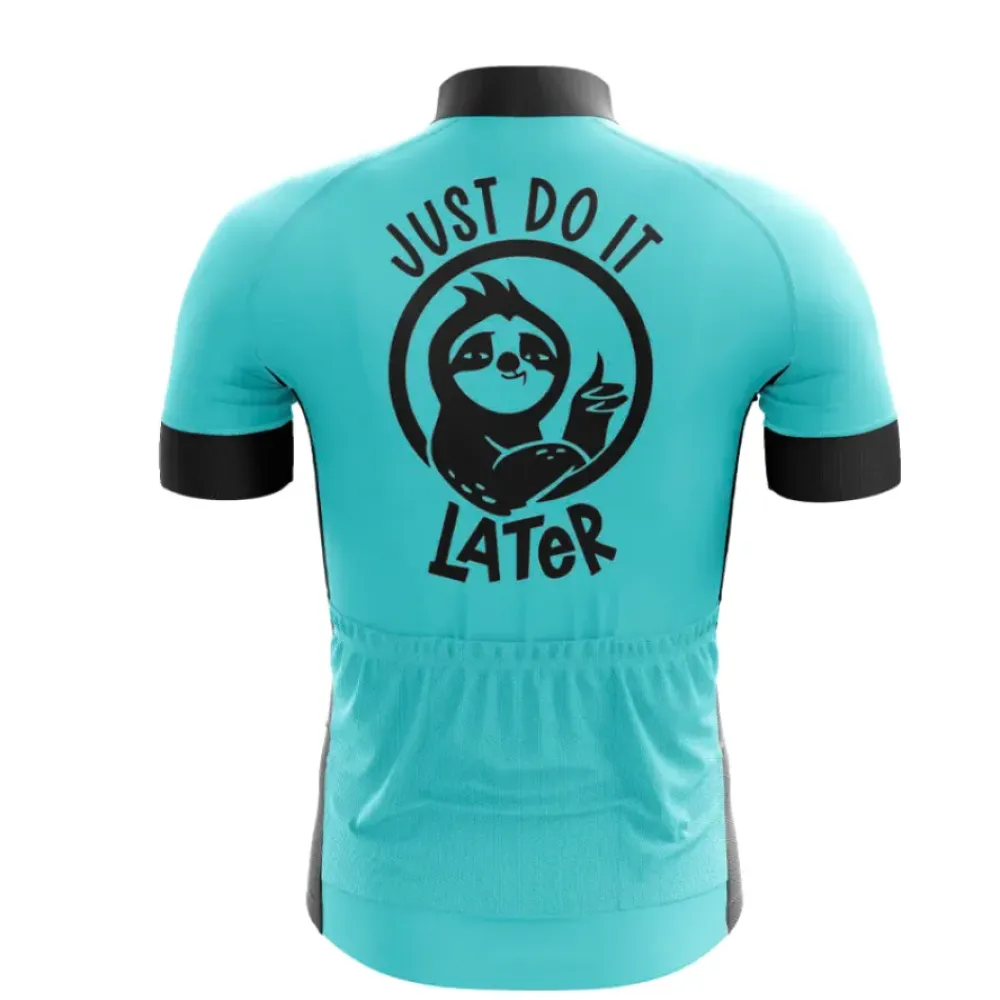 Sloths Just Do It Later Cycling Jersey Cyan/Black/Turquoise