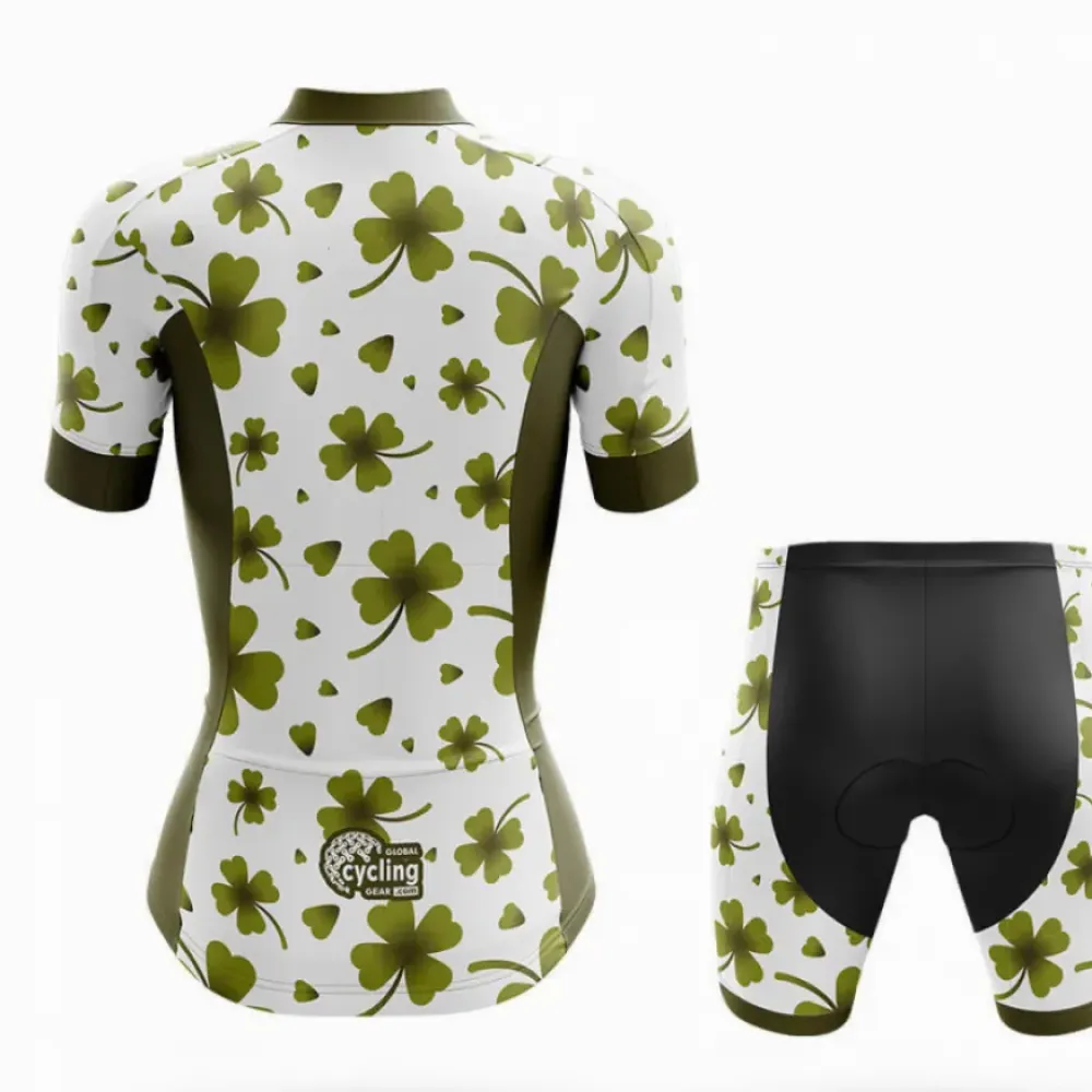Ireland Four Leaf Clover Women's Cycling Jersey Green/White/Olive
