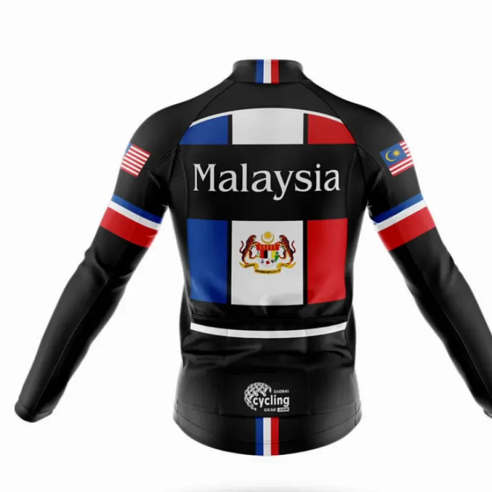 Malaysia Long Sleeve Cycling Jersey Malaysian Flag Black/Red/Blue