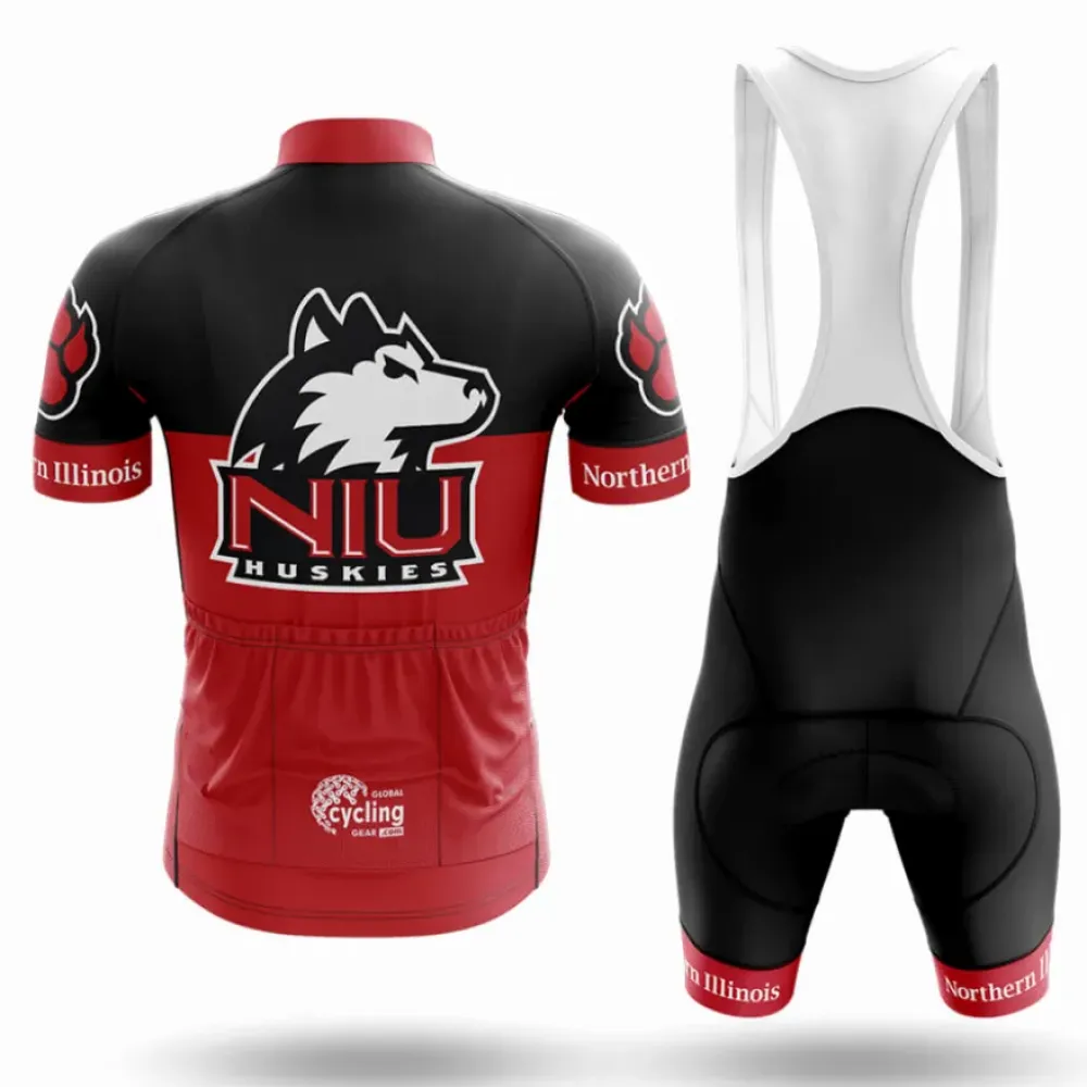 Northern Illinois University Long Sleeve Cycling Jersey Feature Black/Red/White