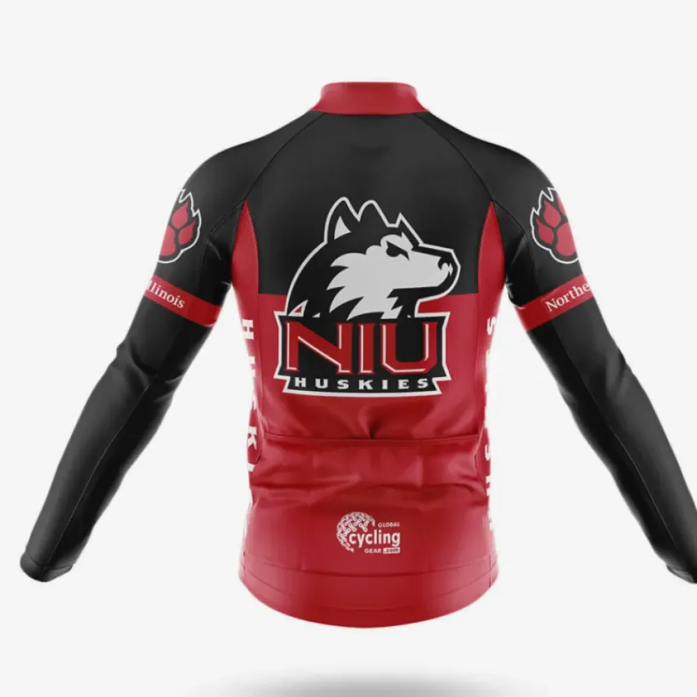 Northern Illinois University Long Sleeve Cycling Jersey Feature Black/Red/White