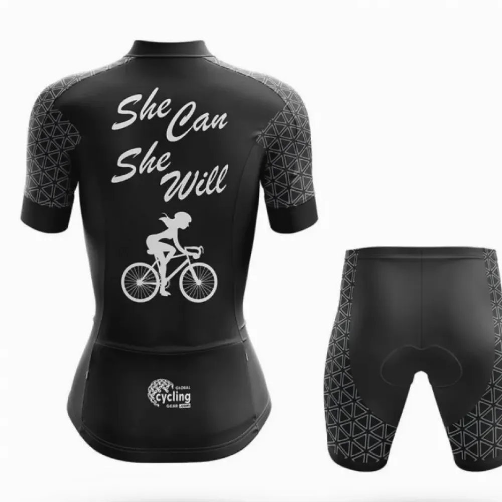 She Can She Will Cycling Jersey Black/Gray/White