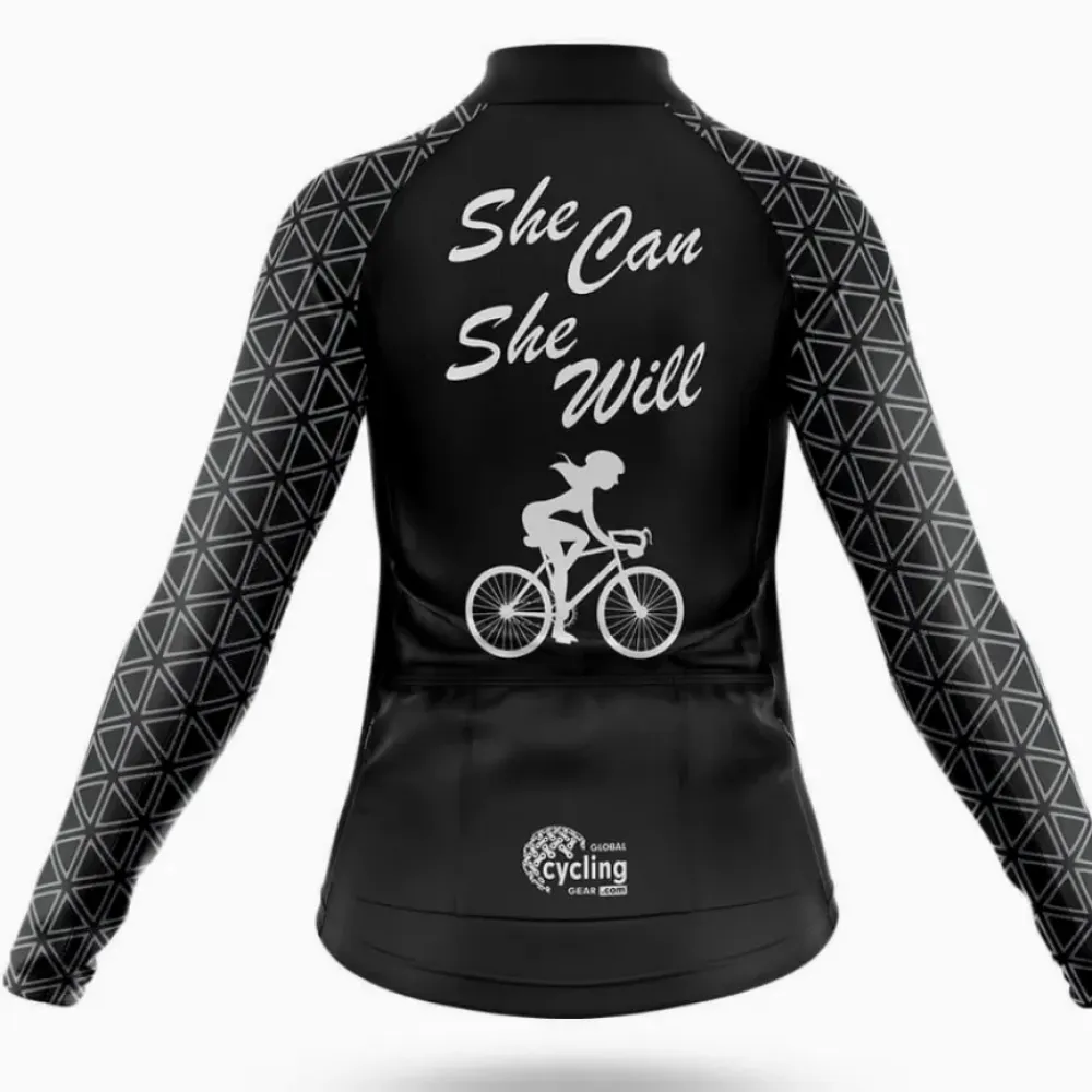 She Can She Will Cycling Jersey Black/Gray/White