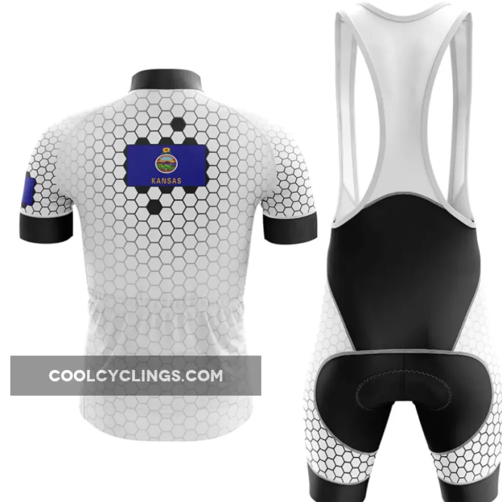 Kansas V7 Cycling Jersey Hexagon Pattern White/Blue/Grey