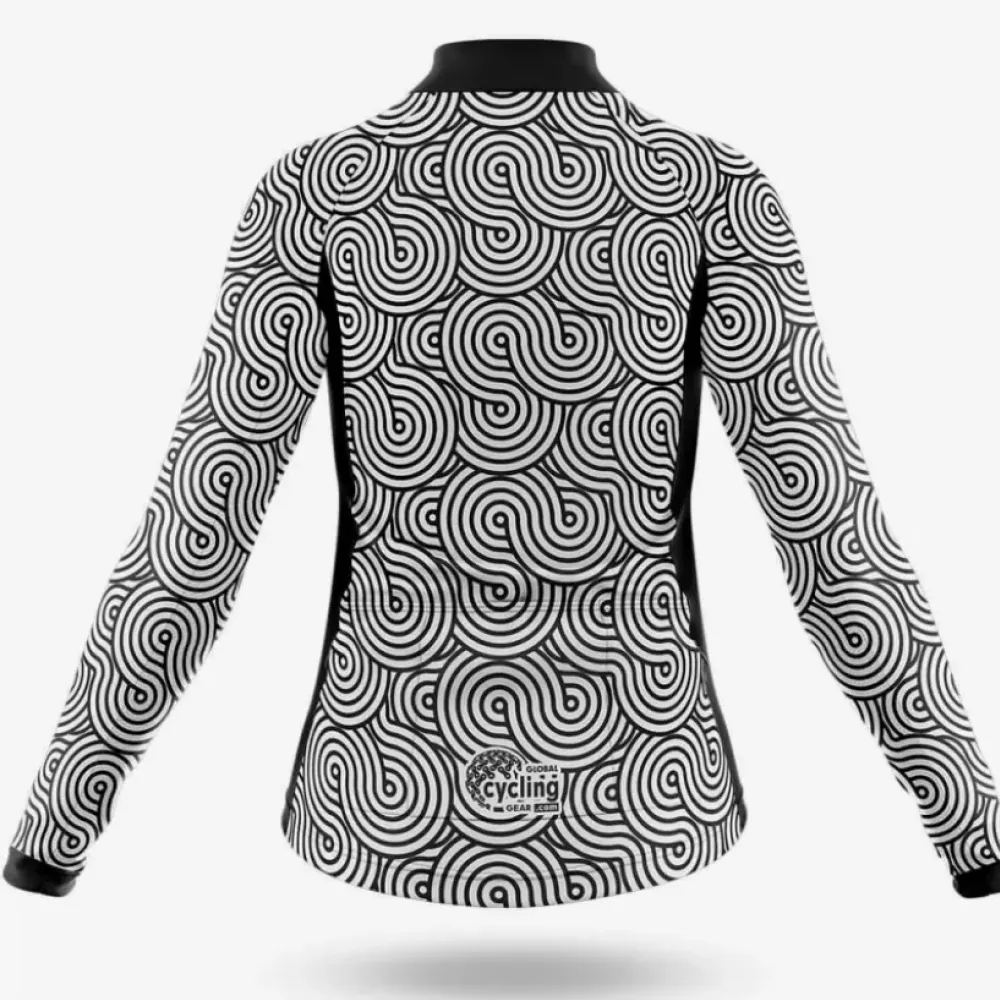 Waves Women's Long Sleeve Cycling Jersey Black/White/Silver