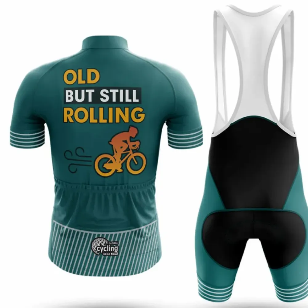 Old But Still Rolling V5 Long Sleeve Cycling Jersey Green/Yellow/Teal