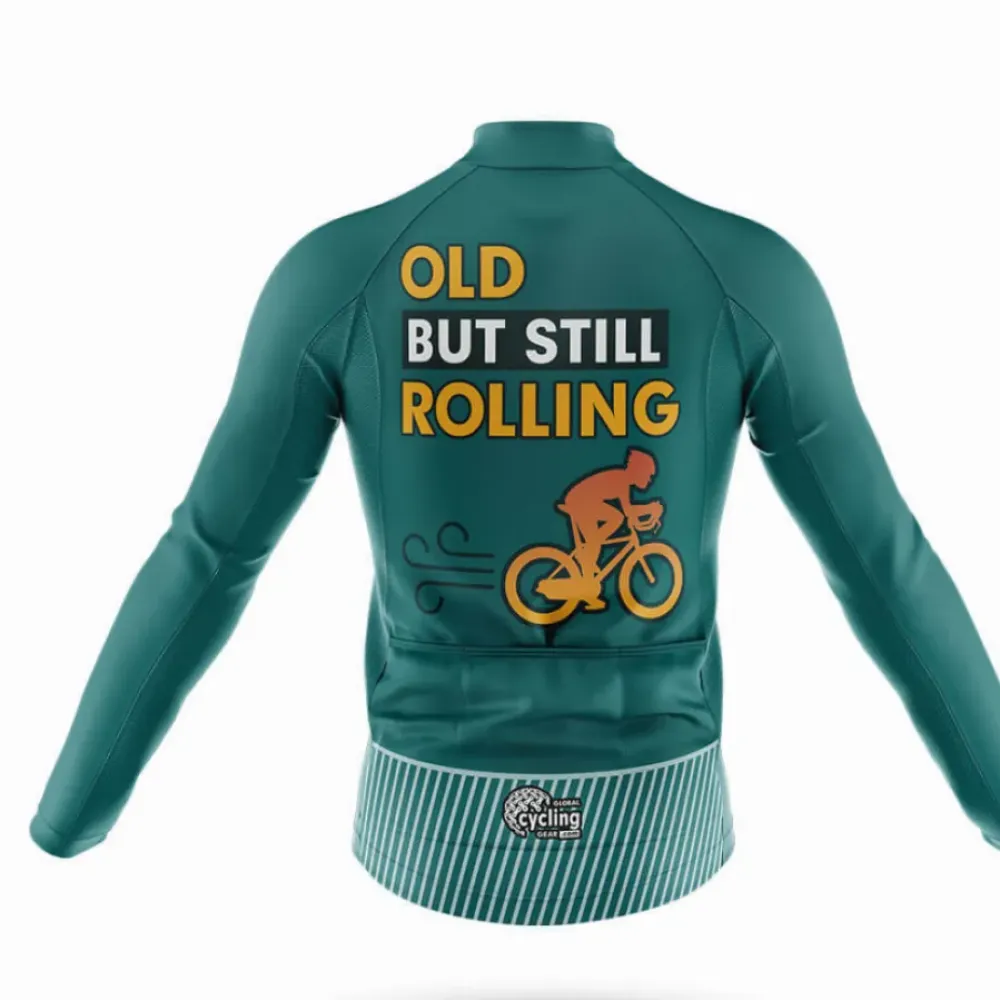 Old But Still Rolling V5 Long Sleeve Cycling Jersey Green/Yellow/Teal