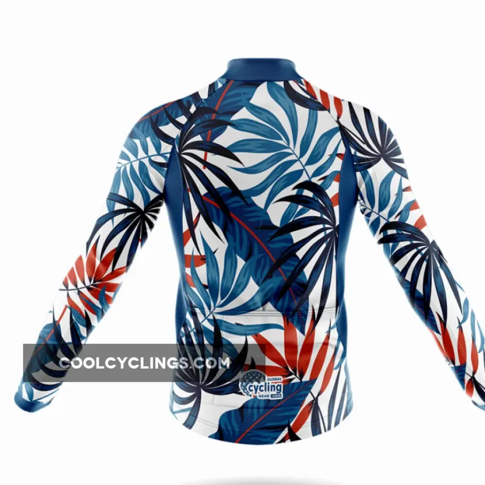 Tropical Palm Long Sleeve Cycling Jersey Blue/Red/White