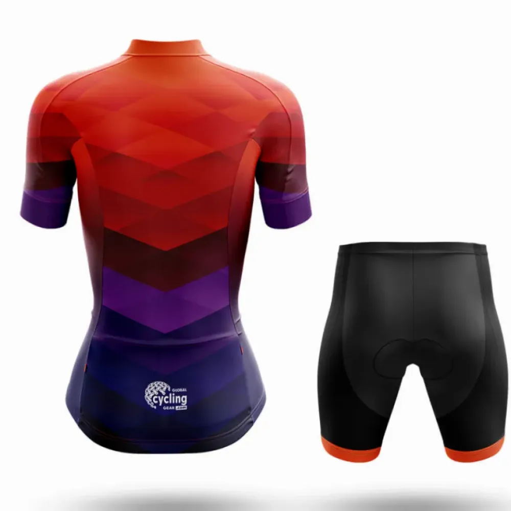 Sunset Women's Long Sleeve Cycling Jersey Geometric Red/Purple/Black
