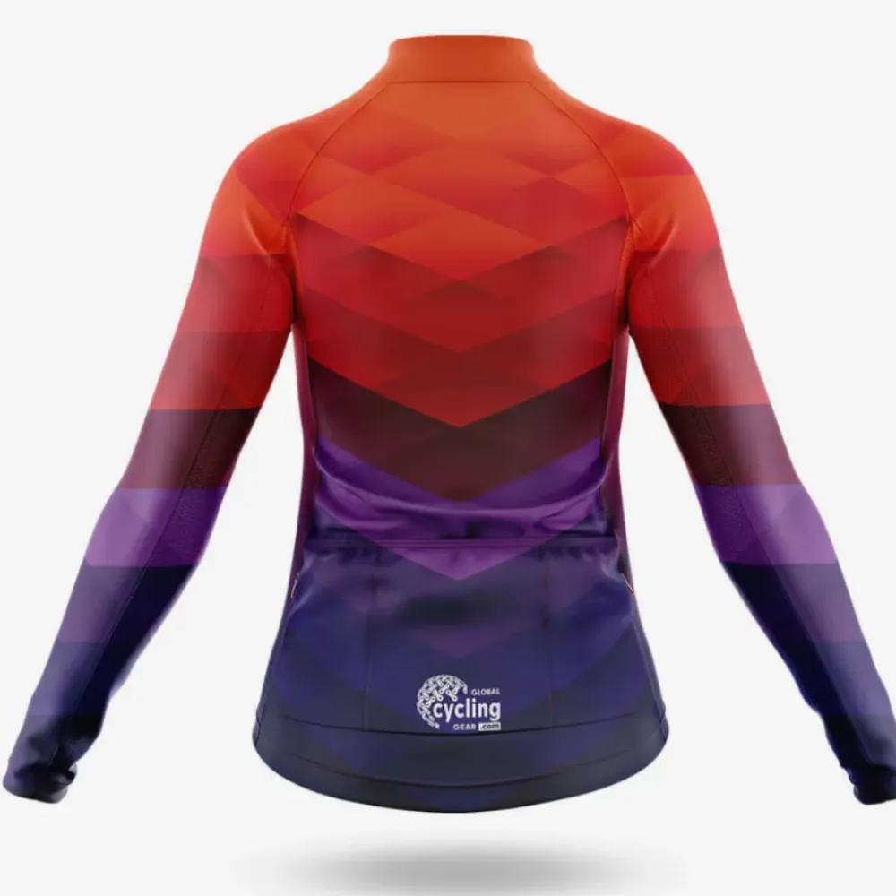 Sunset Women's Long Sleeve Cycling Jersey Geometric Red/Purple/Black
