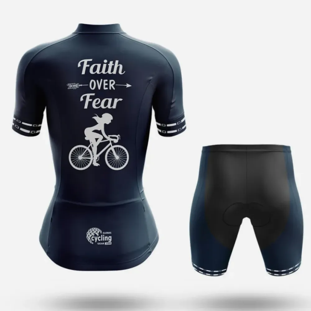 Faith Over Fear Women's Long Sleeve Cycling Jersey Navy/White/Grey