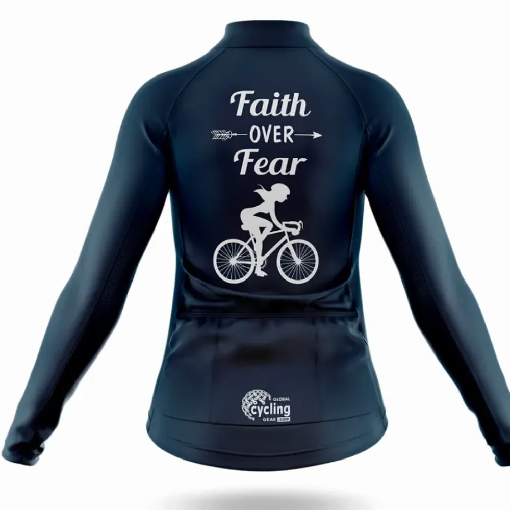 Faith Over Fear Women's Long Sleeve Cycling Jersey Navy/White/Grey