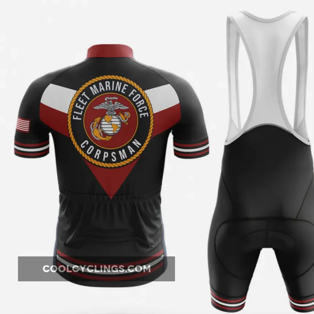 Fleet Marine Force Corpsman Long Sleeve Cycling Jersey Black/Red/White
