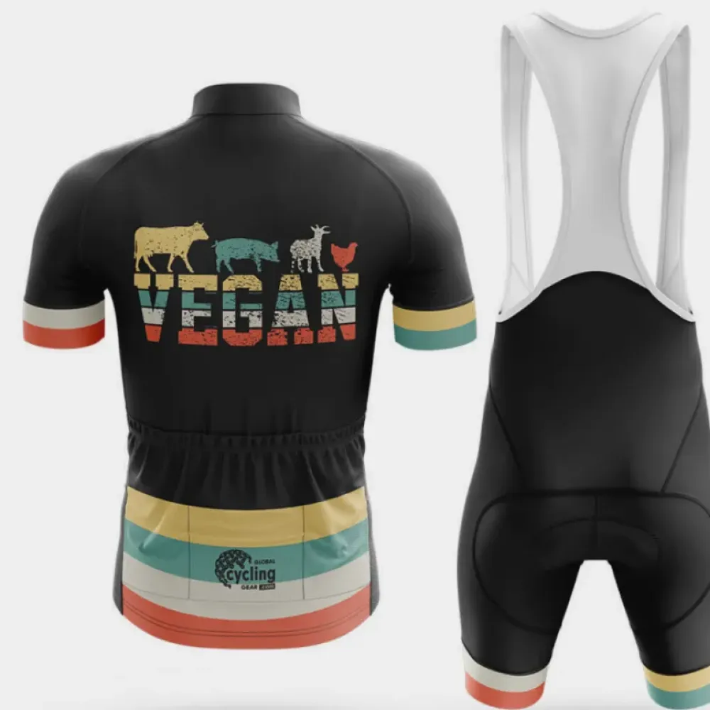 Vegan Vintage Long Sleeve Cycling Jersey Black/Red/Green