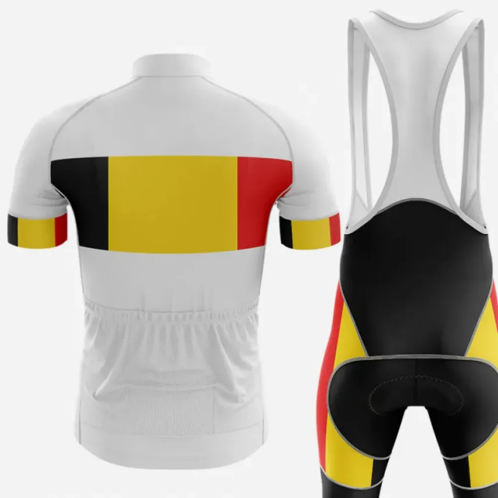 Belgium V4 Cycling Kit Jersey   Bibs White/Yellow/Black