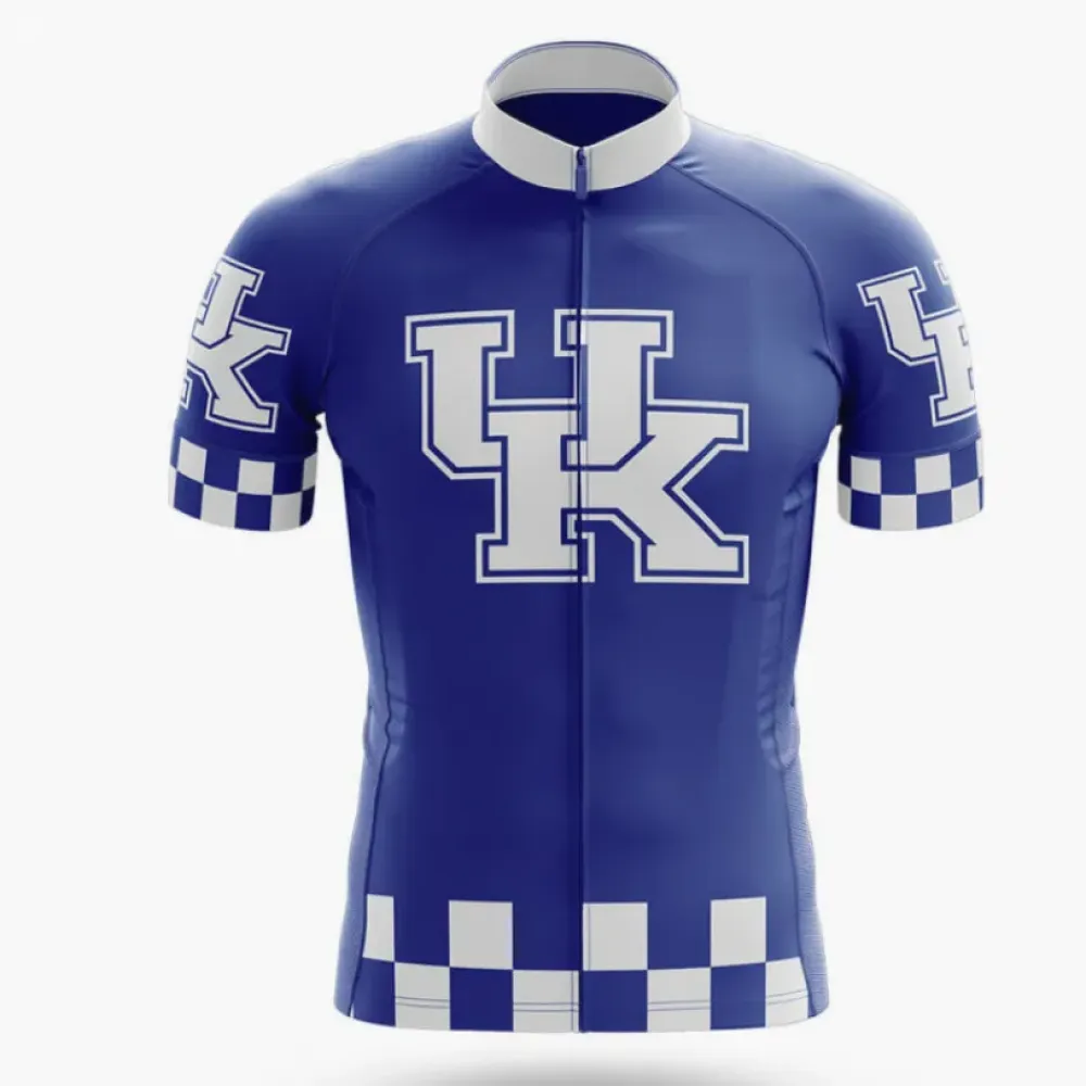 Kentucky Checkerboard Long Sleeve Cycling Jersey Blue/White/Checkered
