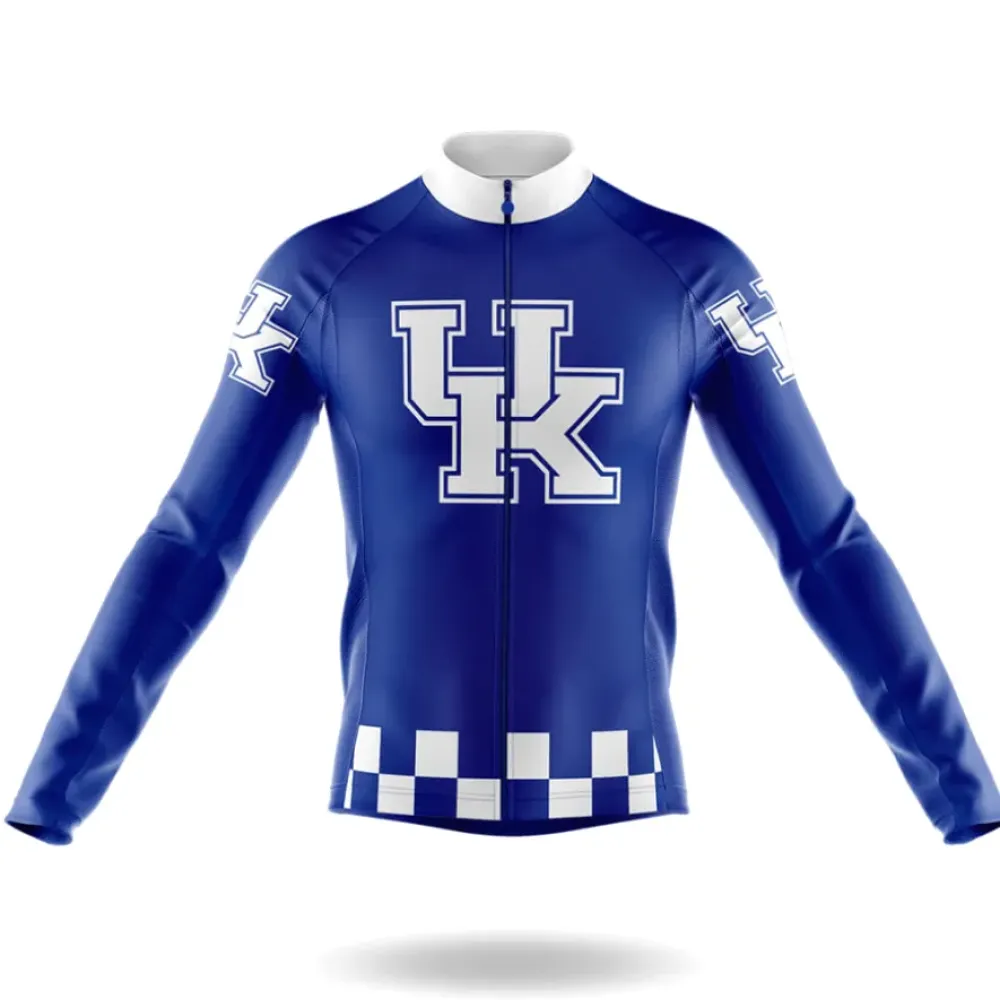 Kentucky Checkerboard Long Sleeve Cycling Jersey Blue/White/Checkered