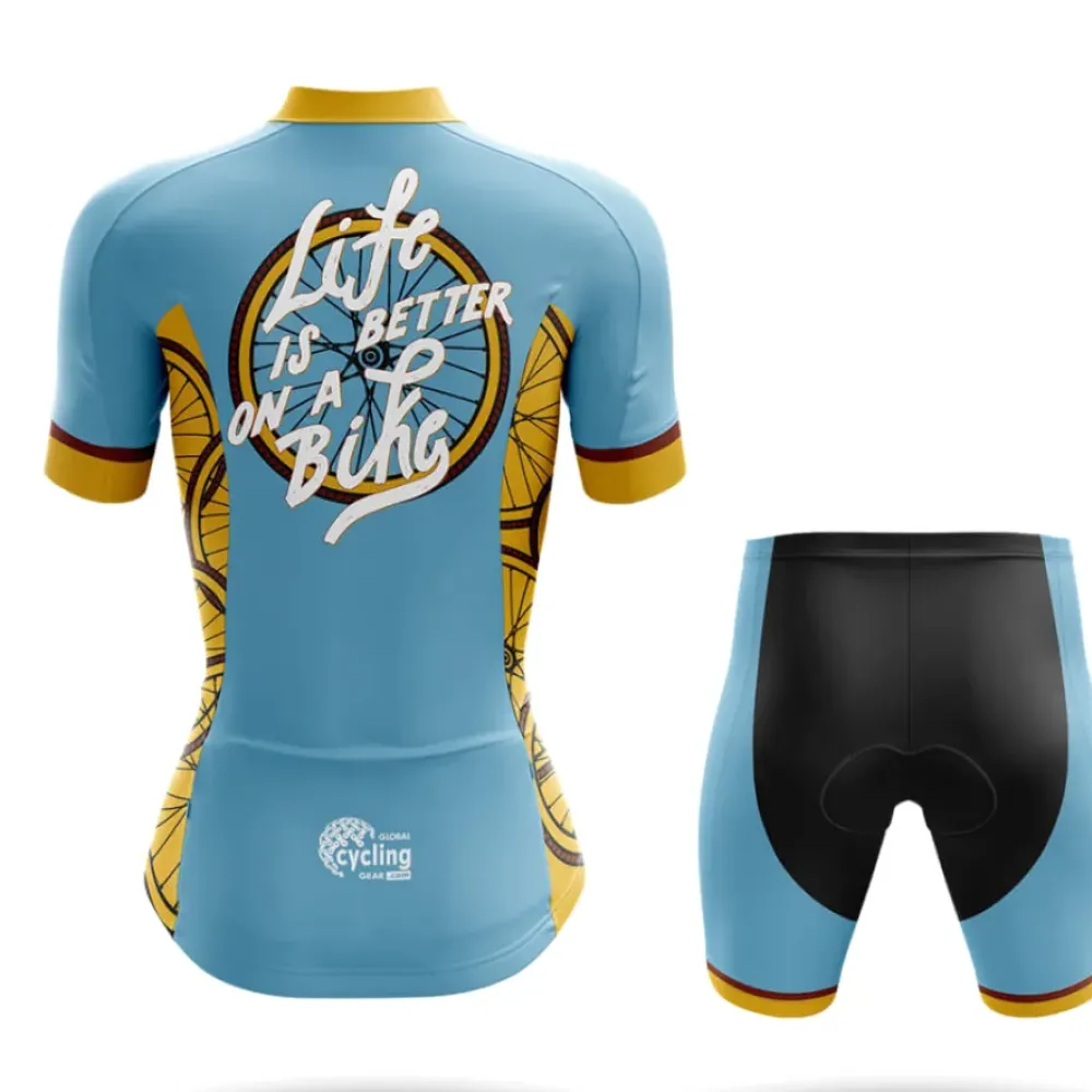 Life Is Better On A Bike Women's Cycling Kit Full Set Ver.2 Blue/Yellow/Black