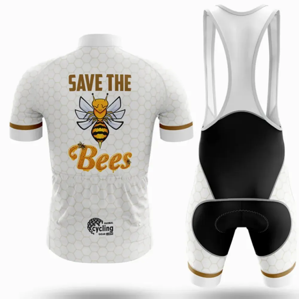 Save The Bees V6 Long Sleeve Cycling Jersey White/Gold/Black