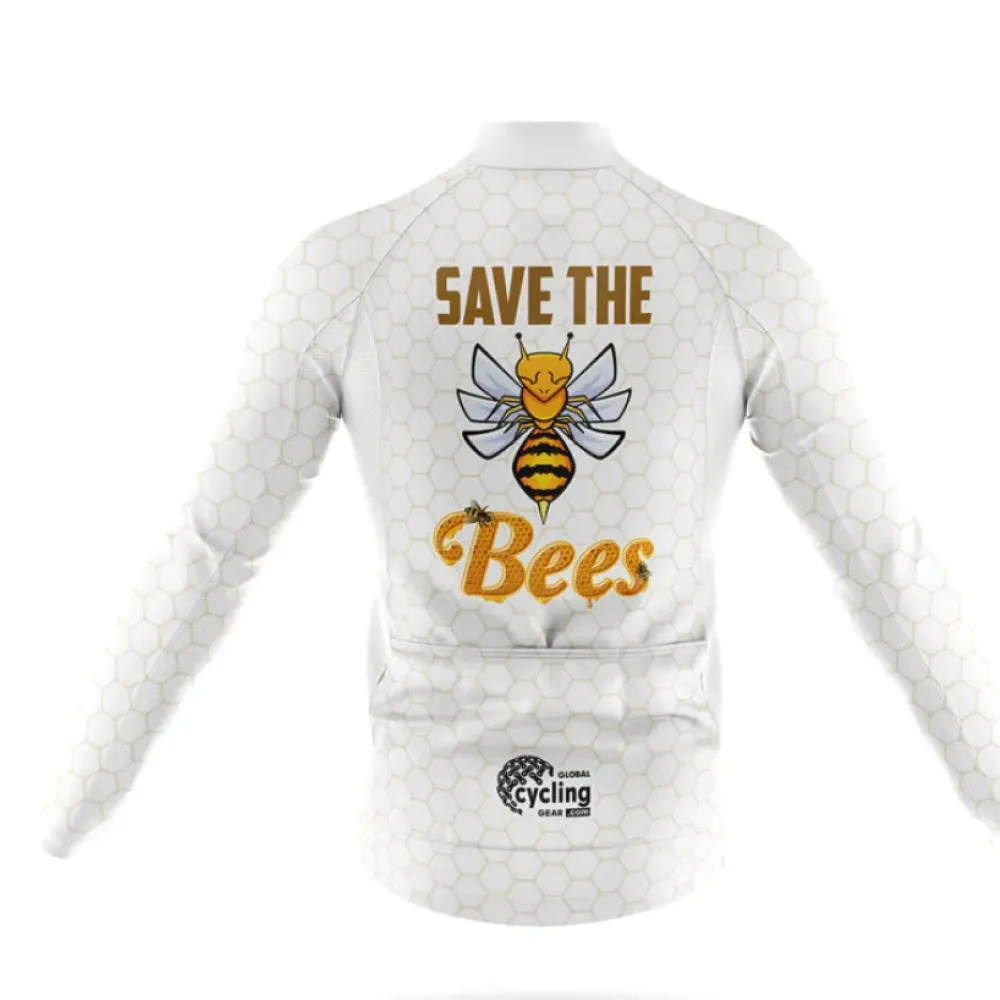 Save The Bees V6 Long Sleeve Cycling Jersey White/Gold/Black