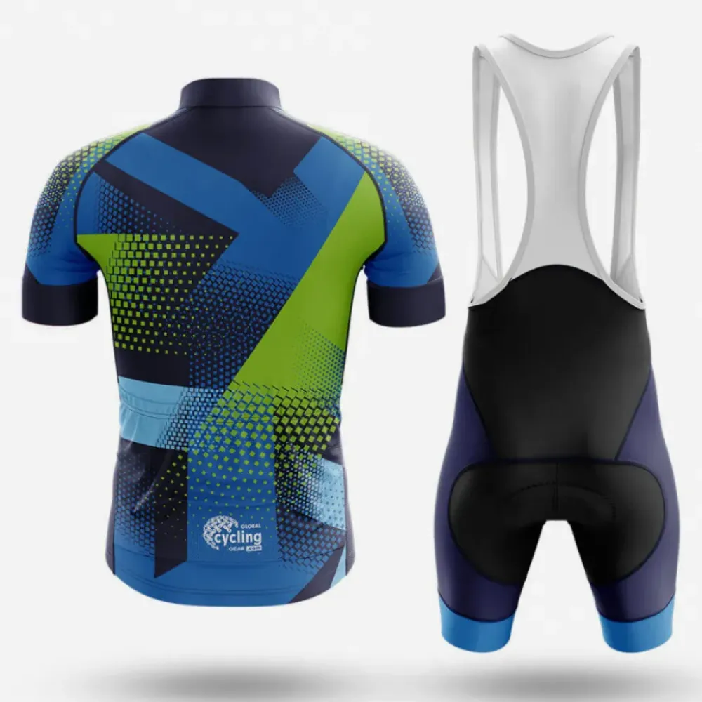 Cycling Jersey Geometric Pattern Blue/Green/Black