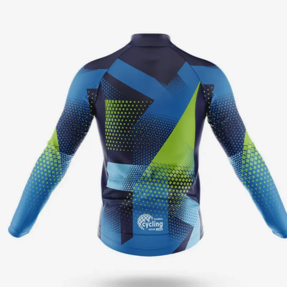 Cycling Jersey Geometric Pattern Blue/Green/Black