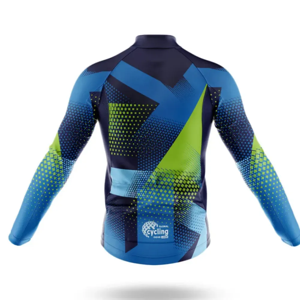 Cycling Jersey Geometric Pattern Blue/Green/Black