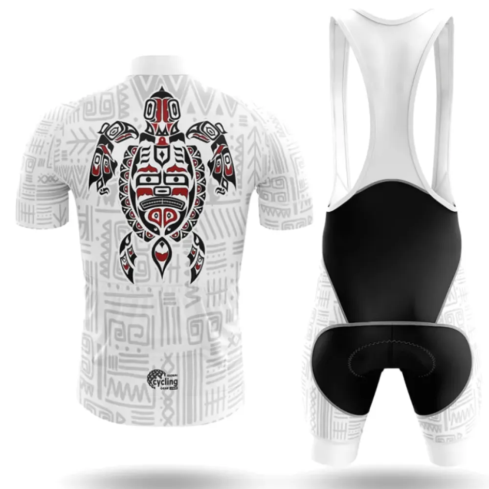 Haida Native Turtle Long Sleeve Cycling Jersey White/Red/Grey