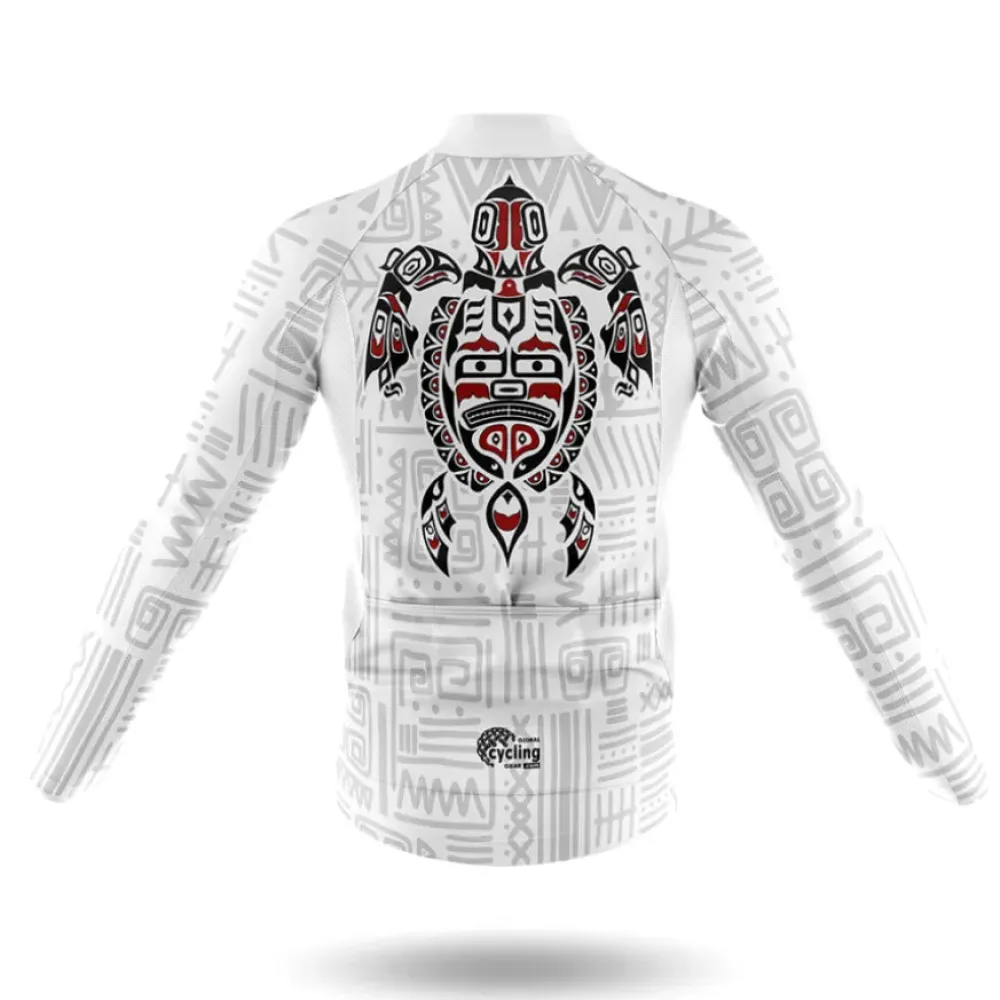Haida Native Turtle Long Sleeve Cycling Jersey White/Red/Grey