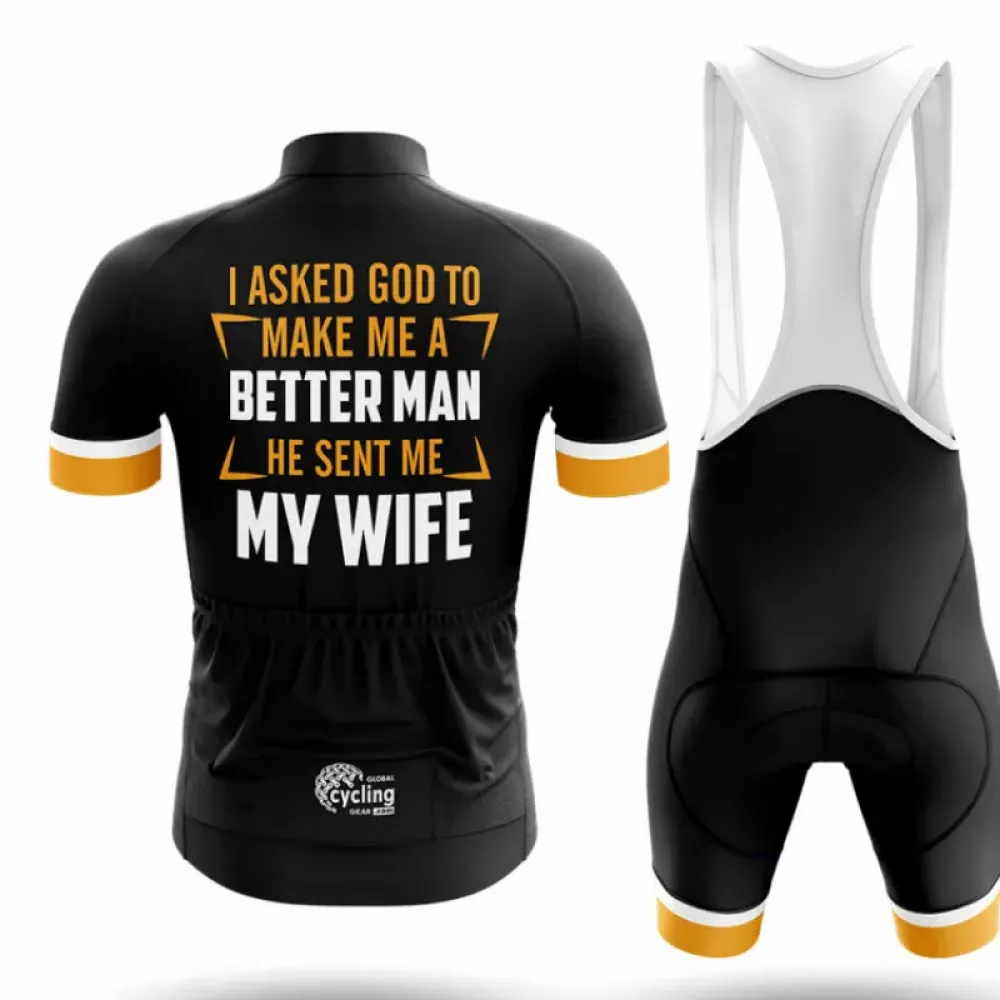 Better Man Cycling Jersey My Wife Black/Yellow/White