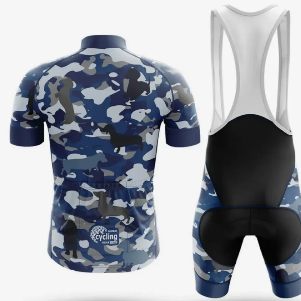 Camo Dachshund Cycling Jersey Navy/Blue/Grey