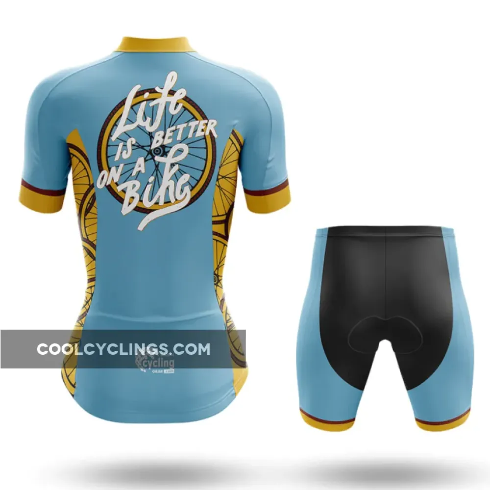 Life Is Better On A Bike Women's Long Sleeve Cycling Jersey Blue/Yellow/Grey
